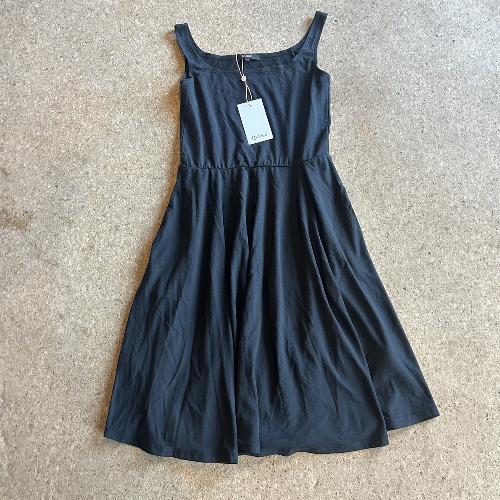 Quince Women's Black Tencel Jersey Fit & Flare Dress size XS NWT Sleeveless Midi